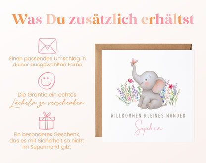 Geburtskarte Elefant im Blumenbeet – 06 zusaetzlich