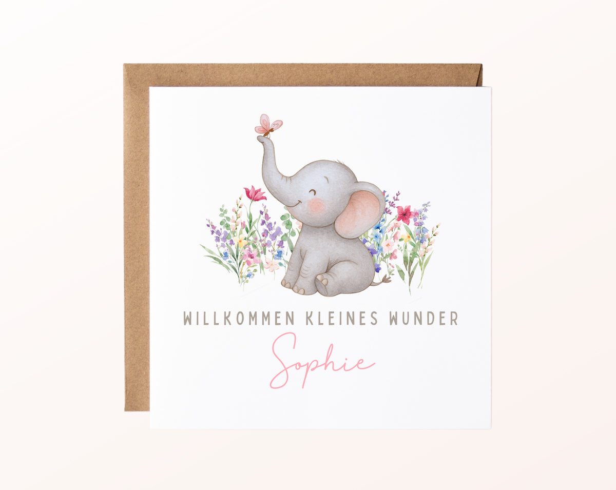 Geburtskarte Elefant im Blumenbeet – FabSiShop Mockup