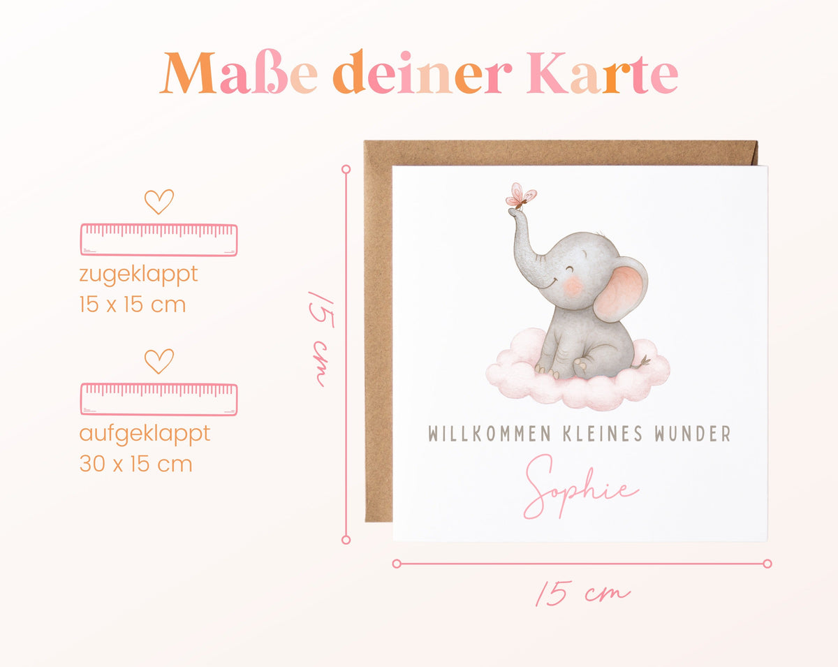 Geburtskarte Elefant auf Wolke – 04 masse