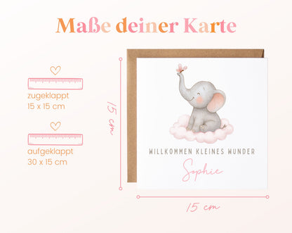 Geburtskarte Elefant auf Wolke – 04 masse