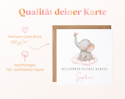 Geburtskarte Elefant auf Wolke – 05B qualitaet 300