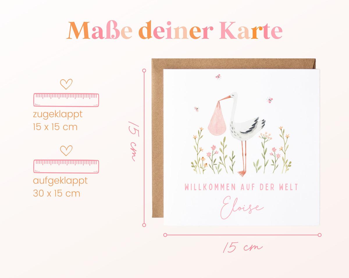 Geburtskarte Storch im Blumenbeet – 04 masse