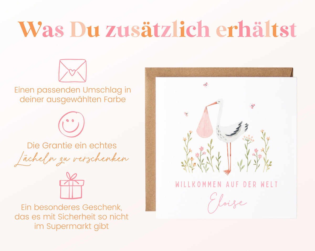 Geburtskarte Storch im Blumenbeet – 06 zusaetzlich