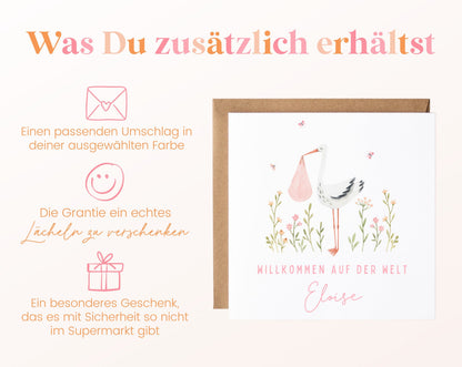 Geburtskarte Storch im Blumenbeet – 06 zusaetzlich
