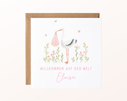 Geburtskarte Storch im Blumenbeet – FabSiShop Mockup