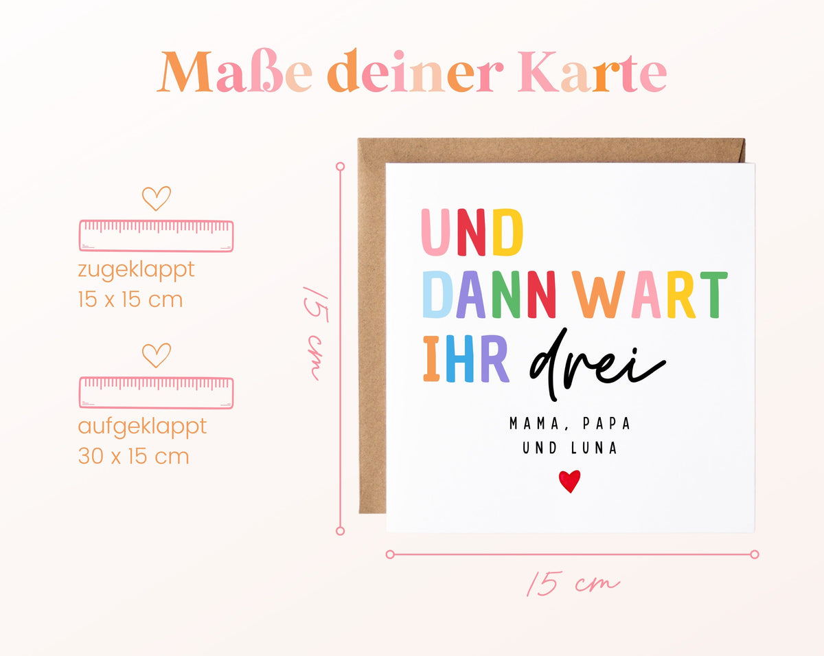 Geburtskarte „Und dann wart ihr drei“ – bunt – 04 masse