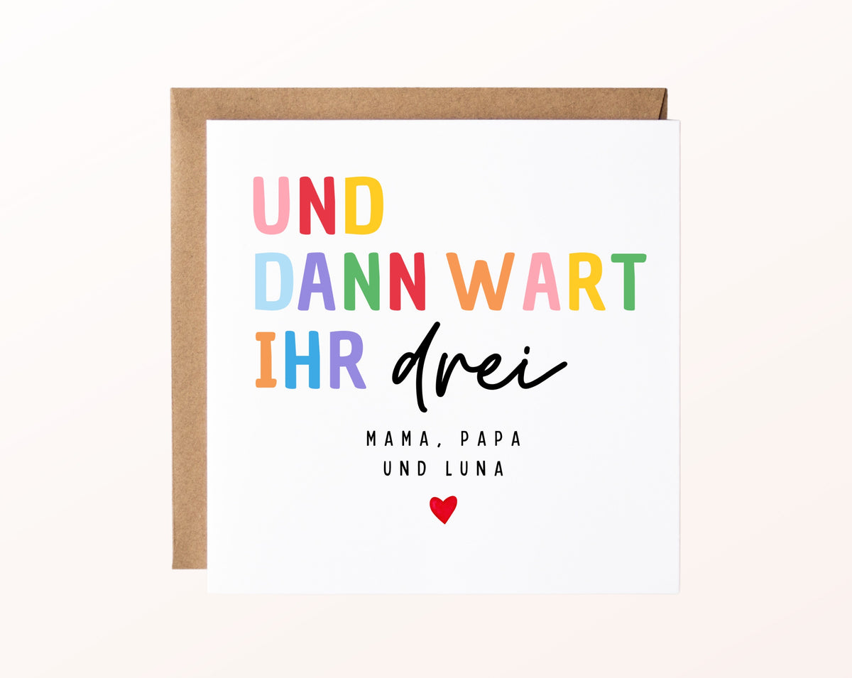 Geburtskarte „Und dann wart ihr drei“ – bunt – FabSiShop Mockup