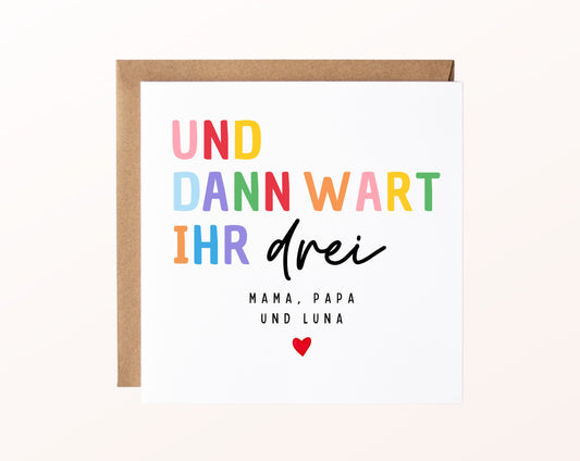 Geburtskarte „Und dann wart ihr drei“ – bunt – FabSiShop Mockup