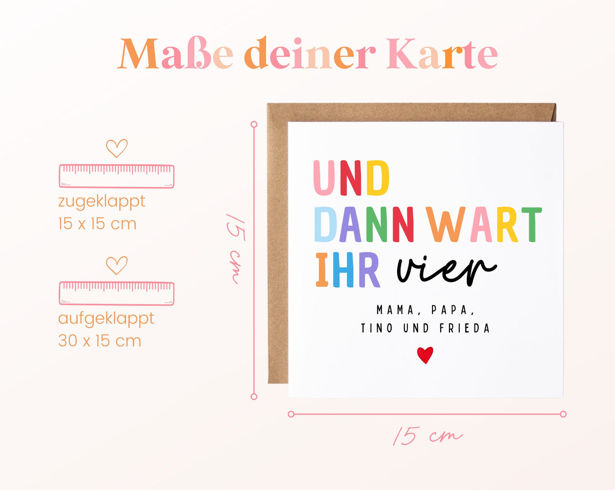 Geburtskarte „Und dann wart ihr vier“ – bunt – 04 masse