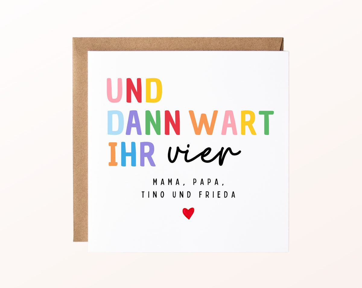 Geburtskarte „Und dann wart ihr vier“ – bunt – FabSiShop Mockup