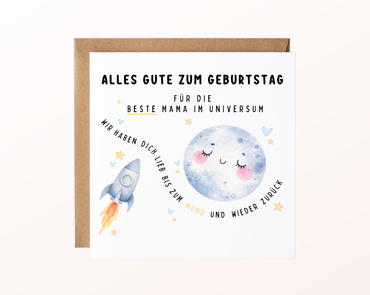 Geburtstagskarte für Mama – Wir haben dich lieb bis zum Mond