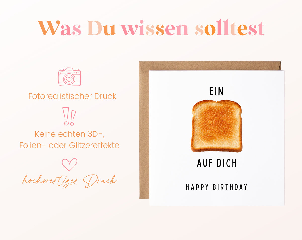 Geburtstagskarte mit Toastmotiv als fotorealistischer Druck ohne echte 3D-Effekte