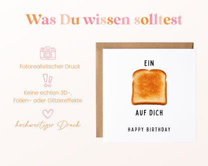 Geburtstagskarte mit Toastmotiv als fotorealistischer Druck ohne echte 3D-Effekte