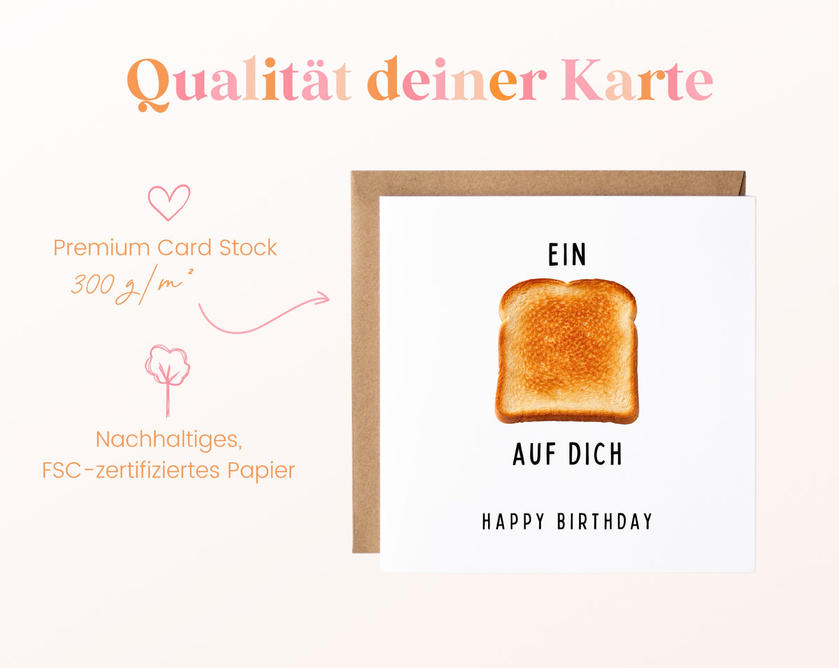 Toast-Geburtstagskarte auf 300 g/m² FSC-zertifiziertem Papier