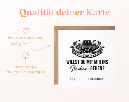 Gutscheinkarte „Ins Stadion gehen“ aus 300 g/m² FSC-zertifiziertem Papier