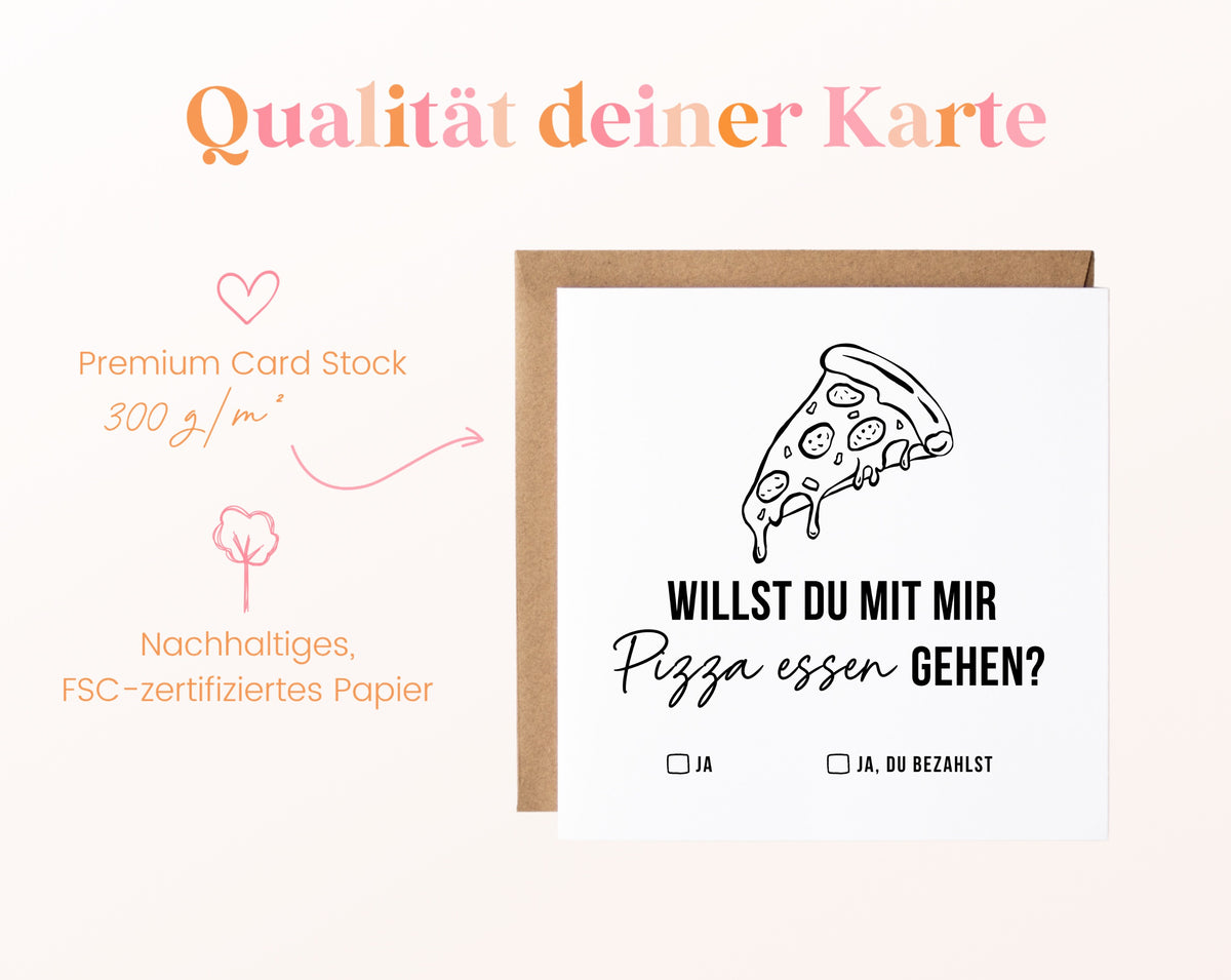 Gutscheinkarte „Pizza essen“ aus 300 g/m² FSC-zertifiziertem Papier