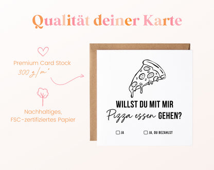 Gutscheinkarte „Pizza essen“ aus 300 g/m² FSC-zertifiziertem Papier