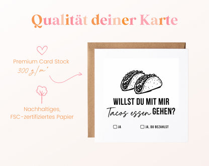 Gutscheinkarte „Tacos essen“ aus 300 g/m² FSC-zertifiziertem Papier