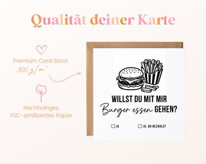 Gutscheinkarte „Burger essen“ aus 300 g/m² FSC-zertifiziertem Papier