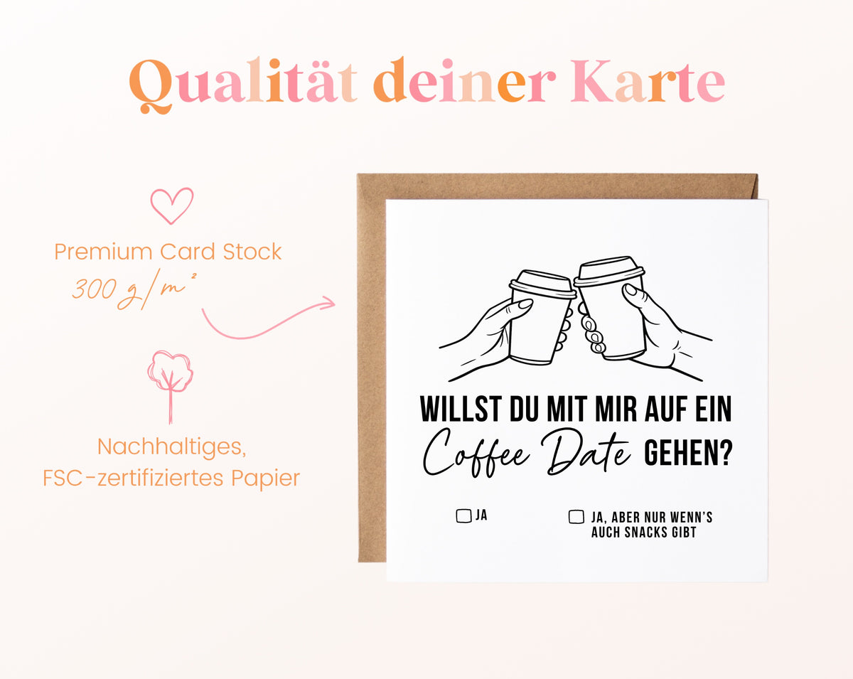 Gutscheinkarte „Coffee Date“ aus 300 g/m² FSC-zertifiziertem Papier