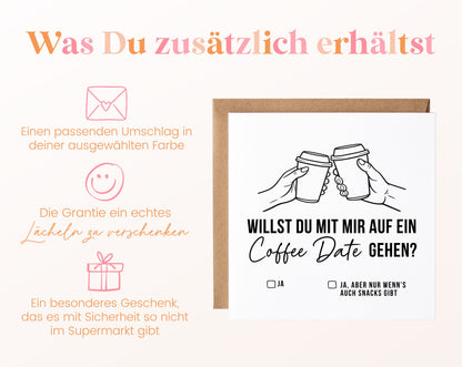 Gutscheinkarte „Coffee Date“ inklusive Umschlag in der gewählten Farbe