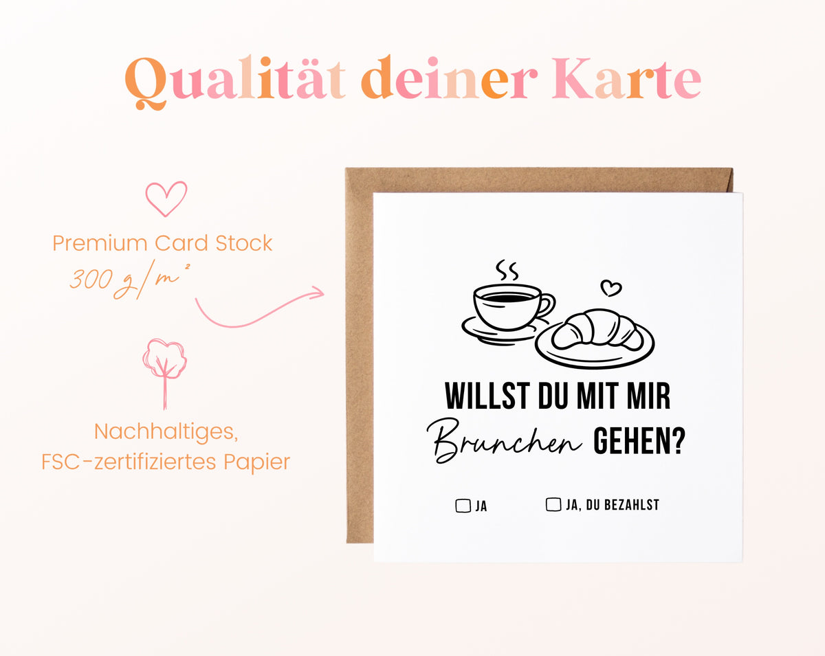 Gutscheinkarte „Brunchen gehen“ aus 300 g/m² FSC-zertifiziertem Papier
