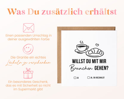 Gutscheinkarte „Brunchen gehen“ inklusive Umschlag in der gewählten Farbe