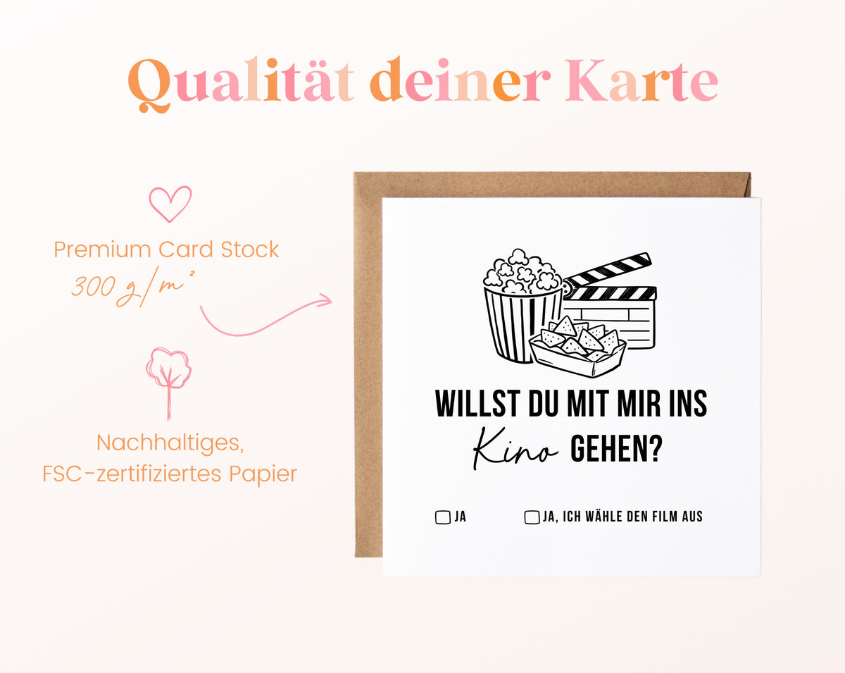 Gutscheinkarte „Ins Kino gehen“ aus 300 g/m² FSC-zertifiziertem Papier
