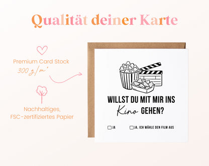 Gutscheinkarte „Ins Kino gehen“ aus 300 g/m² FSC-zertifiziertem Papier