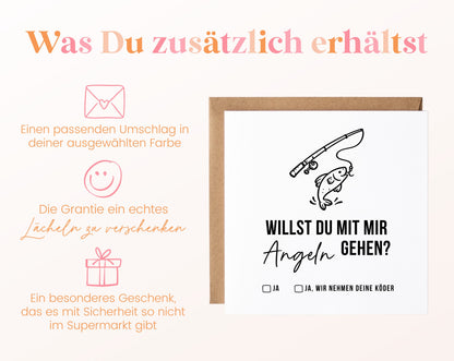 Gutscheinkarte „Angeln gehen“ inklusive Umschlag in der gewählten Farbe