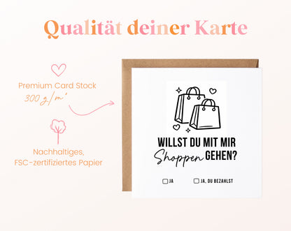 Gutscheinkarte „Shoppen gehen“ aus 300 g/m² FSC-zertifiziertem Papier