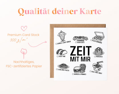 Gutscheinkarte „Zeit mit mir“ aus 300 g/m² FSC-zertifiziertem Papier