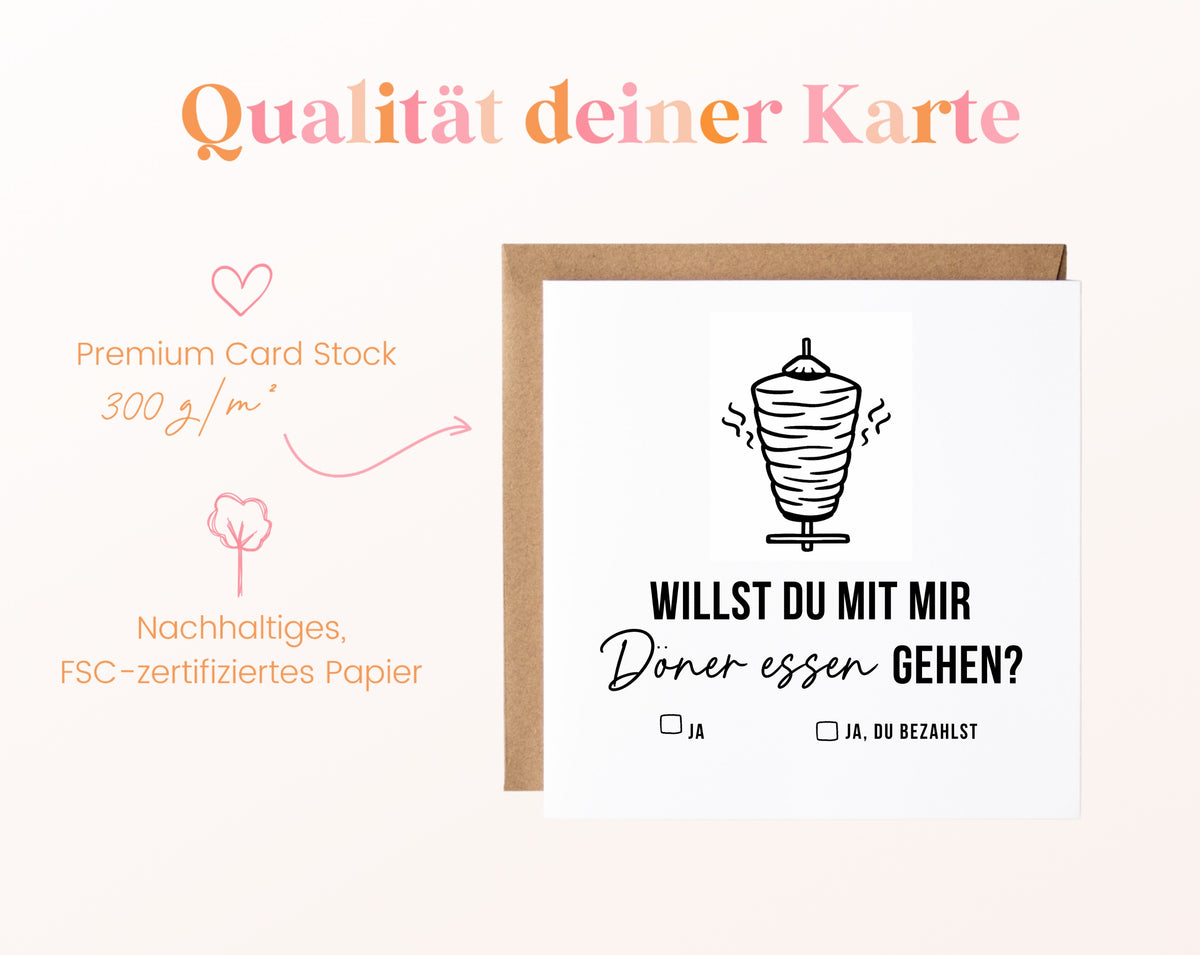 Gutscheinkarte „Döner essen – Spieß“ aus 300 g/m² FSC-zertifiziertem Papier