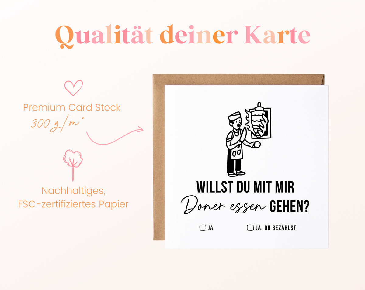 Gutscheinkarte „Döner essen – Koch“ aus 300 g/m² FSC-zertifiziertem Papier