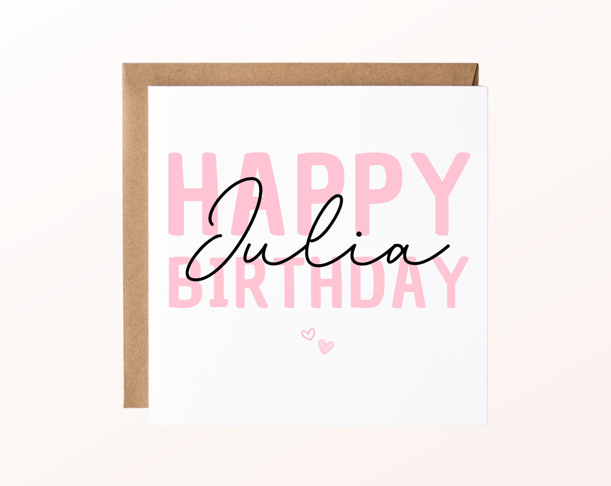 Personalisierte Happy Birthday Karte – Rosa – Kartenvorschau
