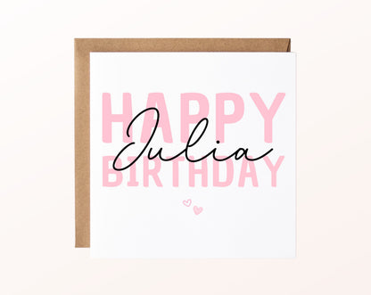 Personalisierte Happy Birthday Karte – Rosa – Kartenvorschau