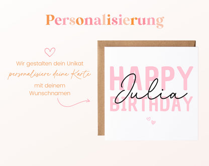 Personalisierte Happy Birthday Karte – Rosa – Maße und Produktinformationen