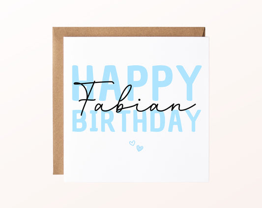Personalisierte Happy Birthday Karte – Blau – Kartenvorschau