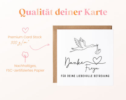 Qualität – Danke für deine liebevolle Betreuung – Storch mit Wunschname