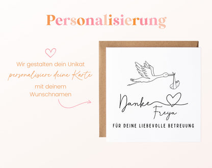 Personalisierung – Danke für deine liebevolle Betreuung – Storch mit Wunschname