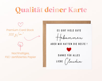 Qualität – Es gibt viele gute Hebammen – Dankeskarte mit Wunschname
