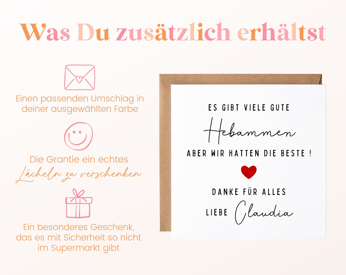 Zusätzliche Informationen – Es gibt viele gute Hebammen – Dankeskarte mit Wunschname