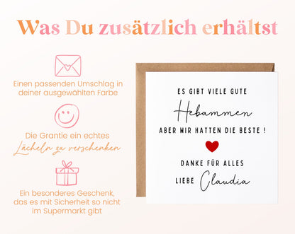 Zusätzliche Informationen – Es gibt viele gute Hebammen – Dankeskarte mit Wunschname