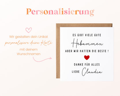 Personalisierung – Es gibt viele gute Hebammen – Dankeskarte mit Wunschname