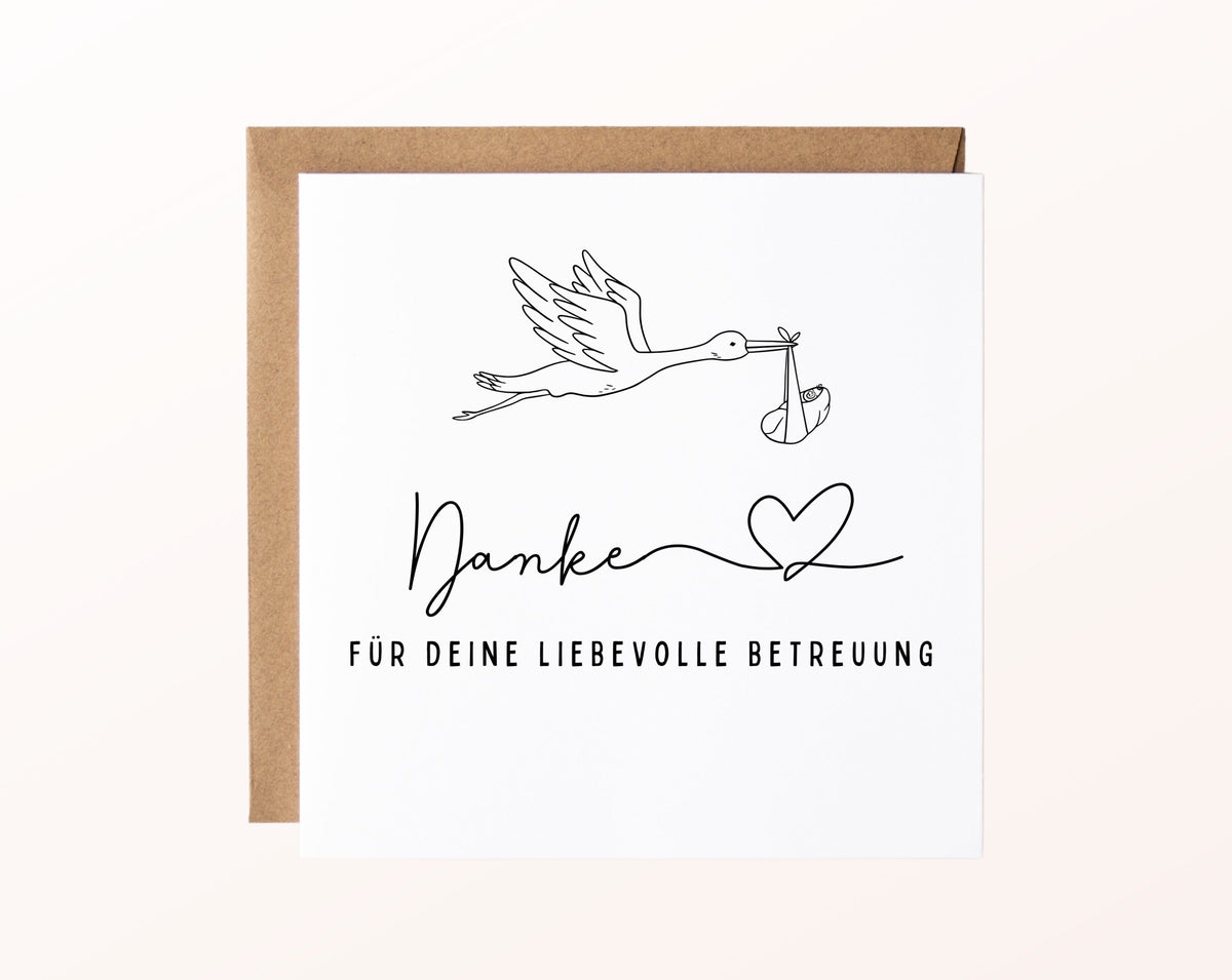 Karte mit Umschlag – Danke für deine liebevolle Betreuung – Storch