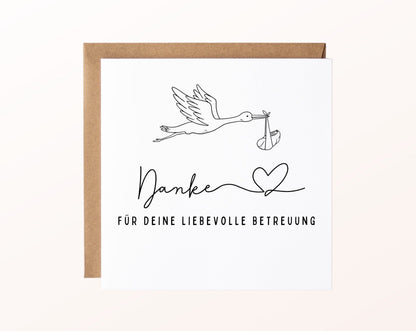 Karte mit Umschlag – Danke für deine liebevolle Betreuung – Storch