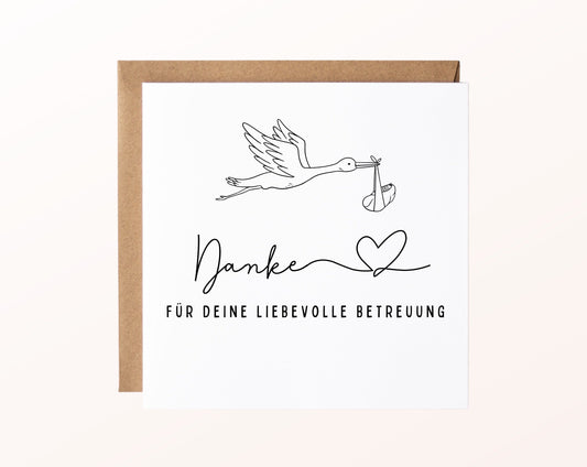 Karte mit Umschlag – Danke für deine liebevolle Betreuung – Storch