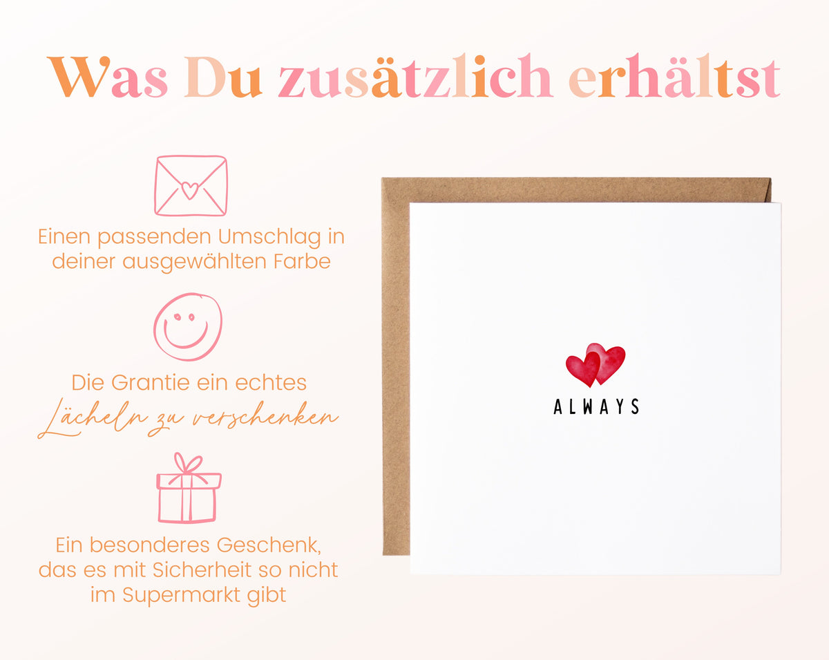 Always Herzkarte – Umschlag und Lieferumfang
