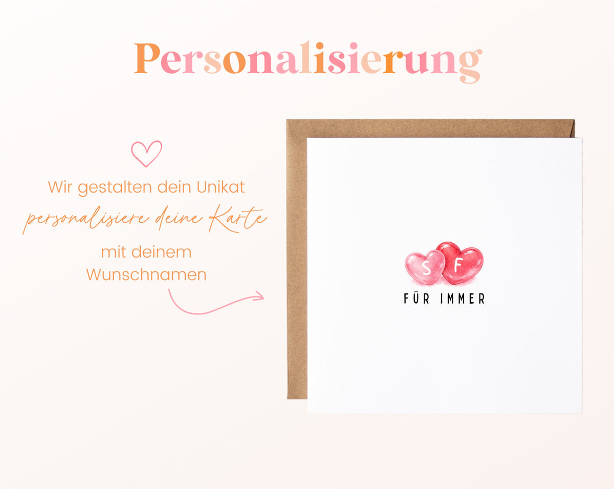 Für immer Herzkarte mit Initialen – Personalisierte Ausführung