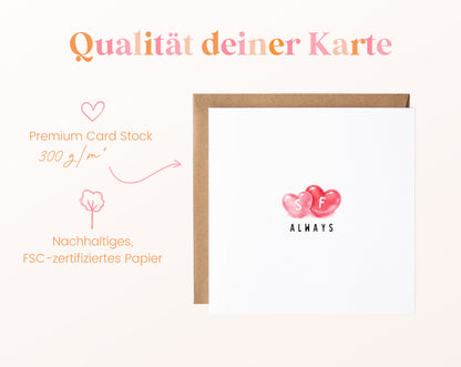 Always Herzkarte mit Initialen – Papierqualität 300 g/m²